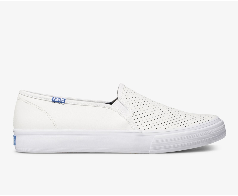 Slip Ons Keds Mujer Blancas - Double Decker Perf Cuero - 510-CBTIKM